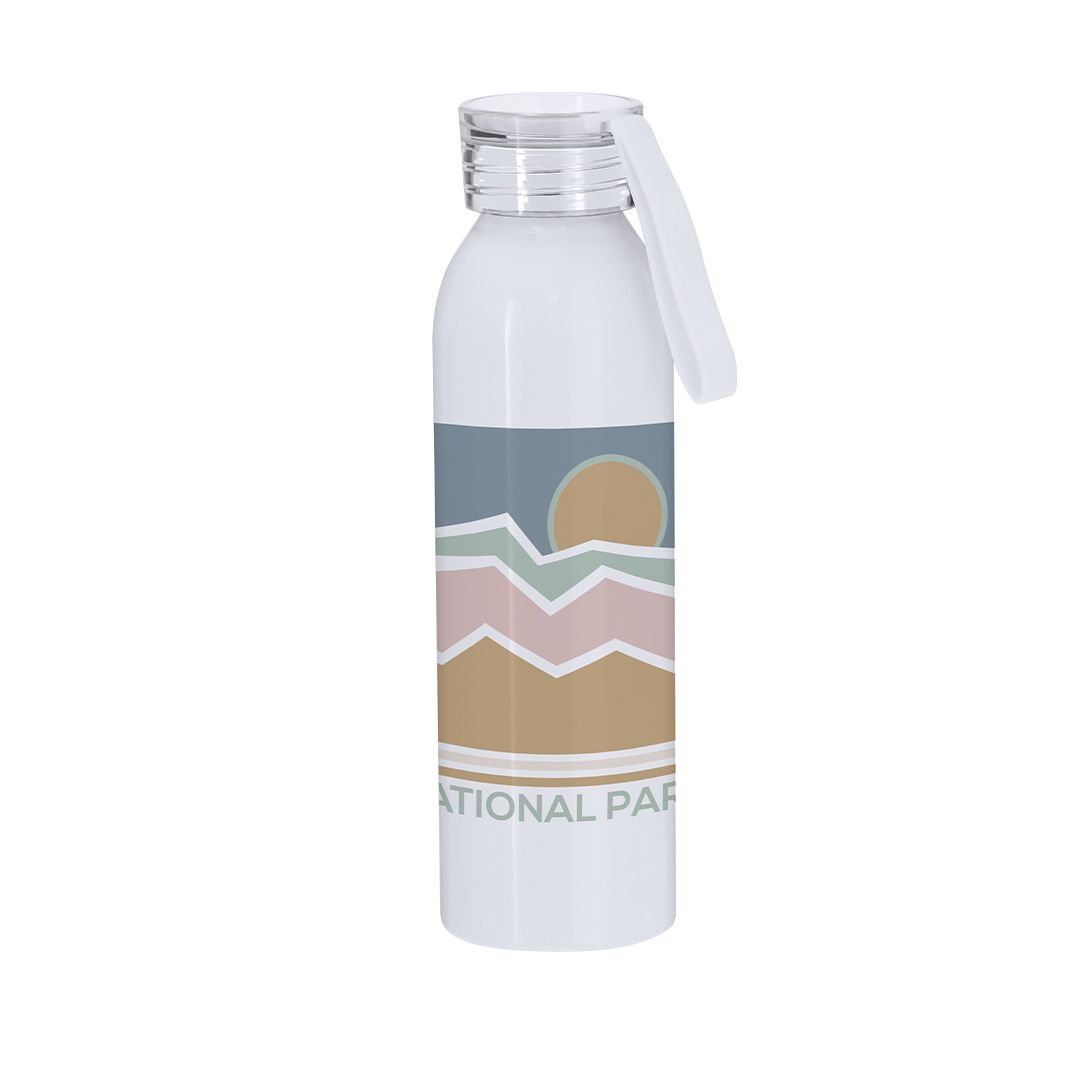 Bidón AVENTURA de aluminio blanco de 650 ml con tapón de rosca y correa