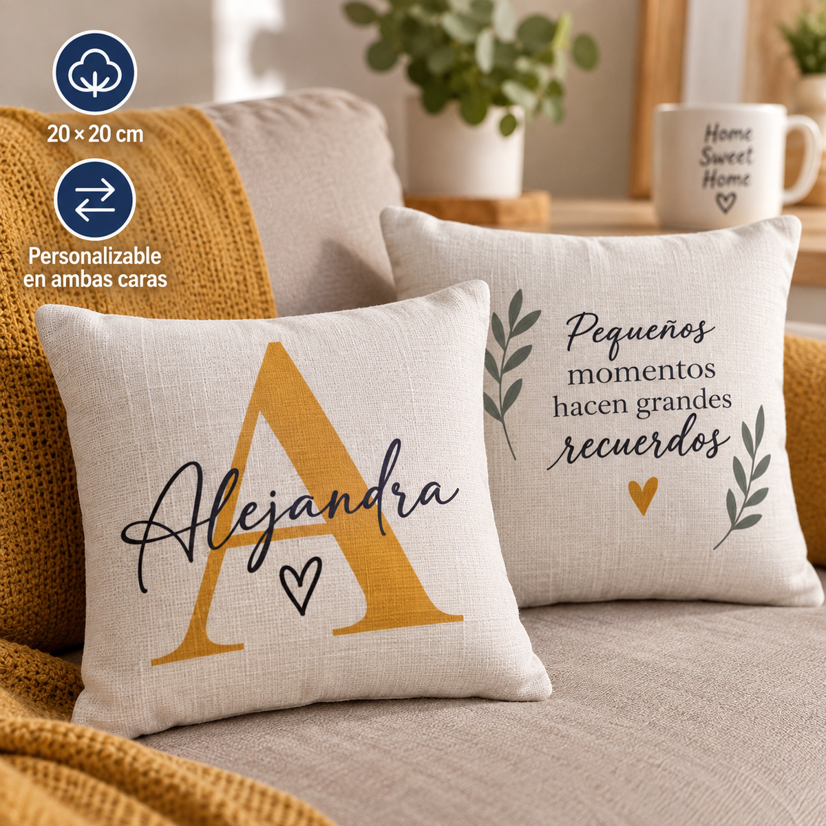 Cojín MIMAR | Cojín Personalizado Efecto Lino 20 × 20 cm