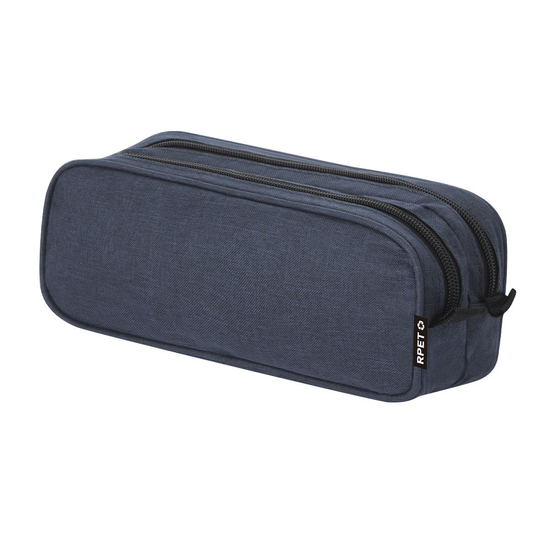 Estuche DÚPLEX de poliéster reciclado RPET con doble cremallera en azul
