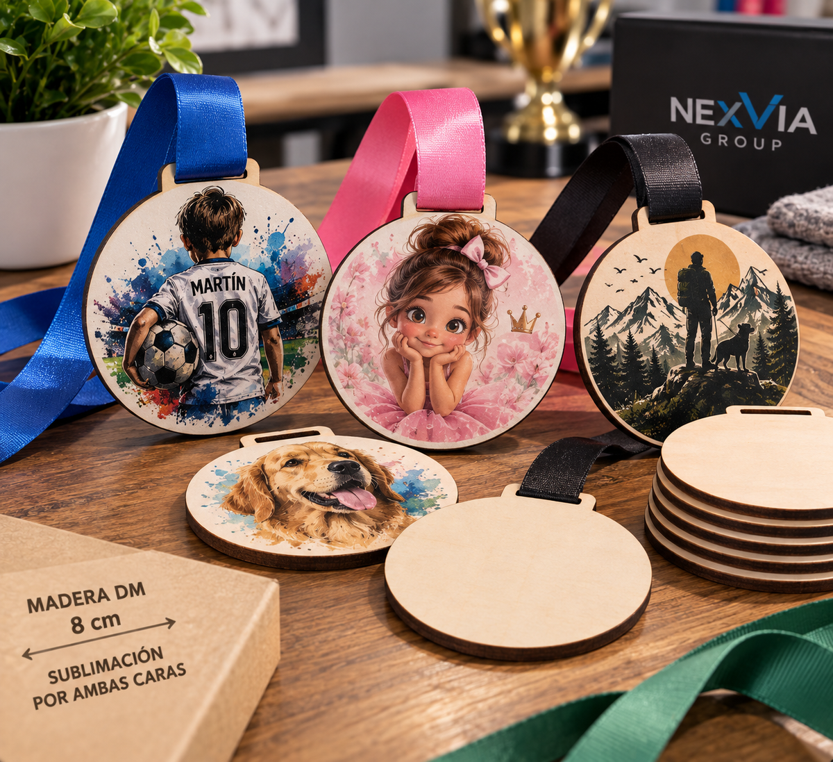 Medalla VICTORIA | Medalla de Madera Personalizada a Doble Cara
