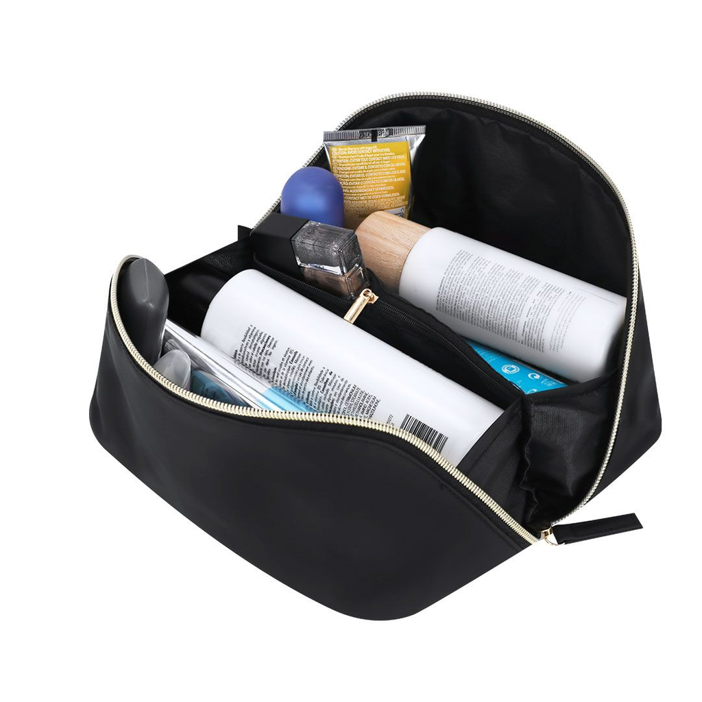 Neceser GLAM negro abierto mostrando compartimentos interiores