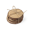 Set BOSQUE de cuatro posavasos de rodajas de madera natural atados con cuerda de yute